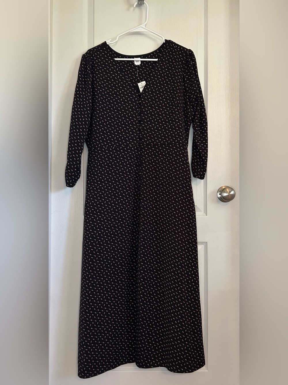 Gap NWT 14 petite Black Floral Button Down Lined Cottagecore Modest Maxi Dresss